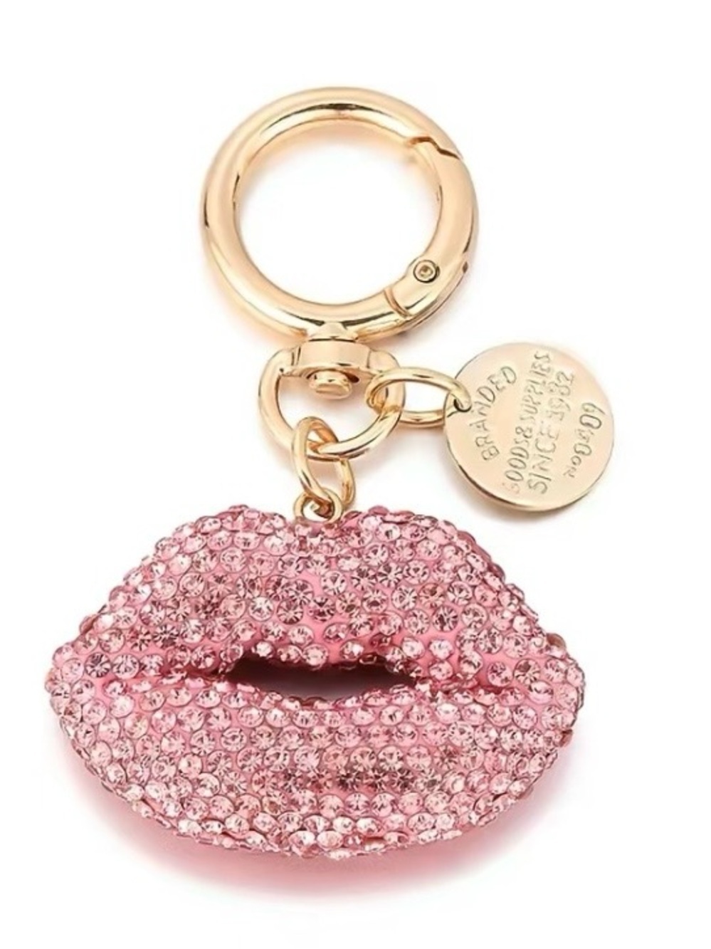 Lip-Shaped Pink Crystal Keychain Charm - Gold Hardware